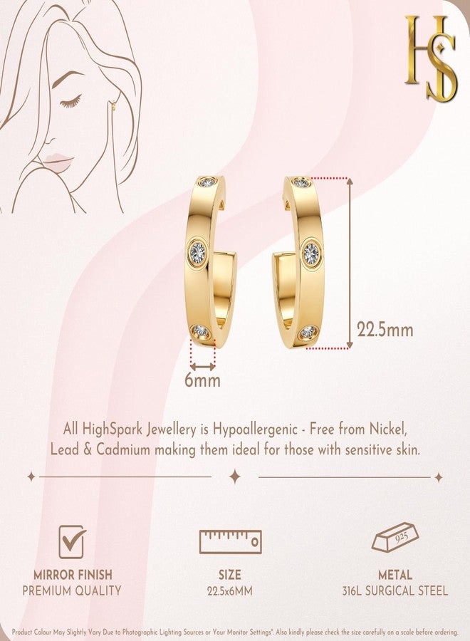 HighSpark Studded Love Earrings for Women | Gold Hoop Earrings Style Stainless Steel Studded Earrings | Lovely Gift - Image 2